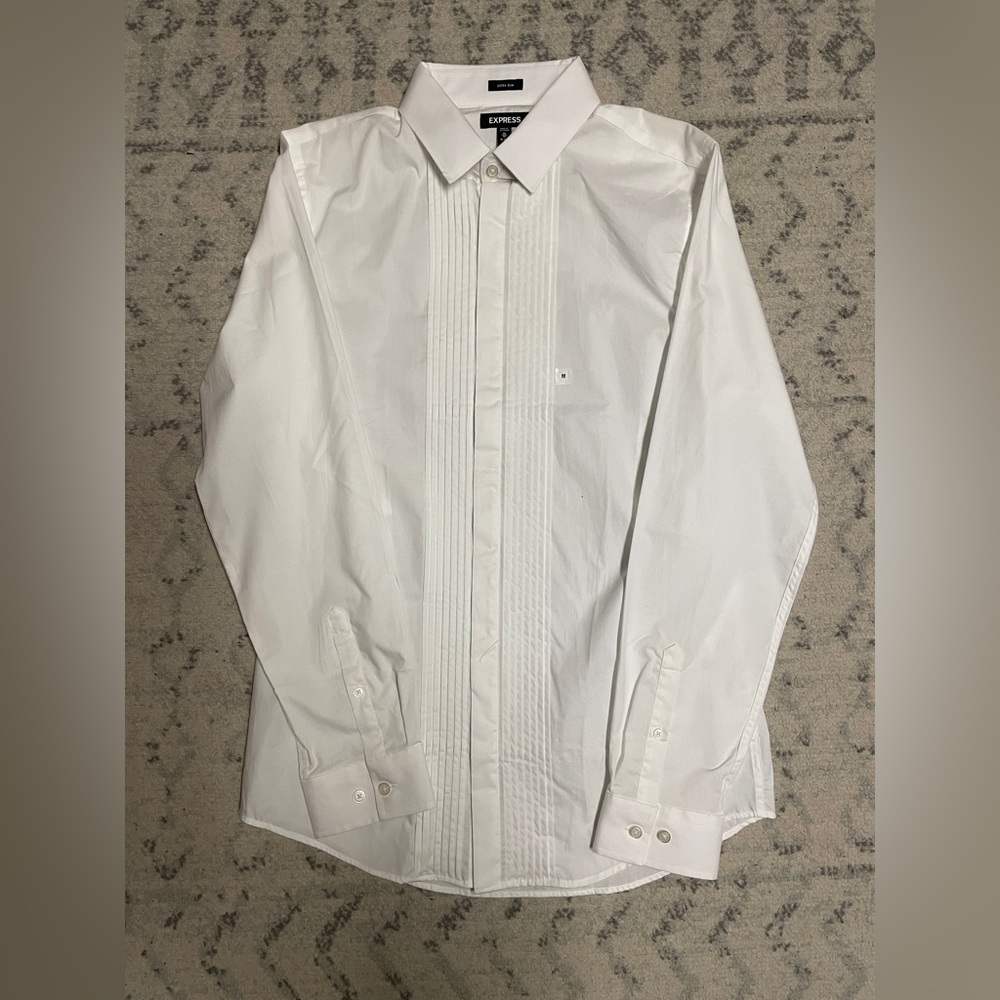 Express Men’s White Tuxedo Shirt Slim Fit Sz Medium New